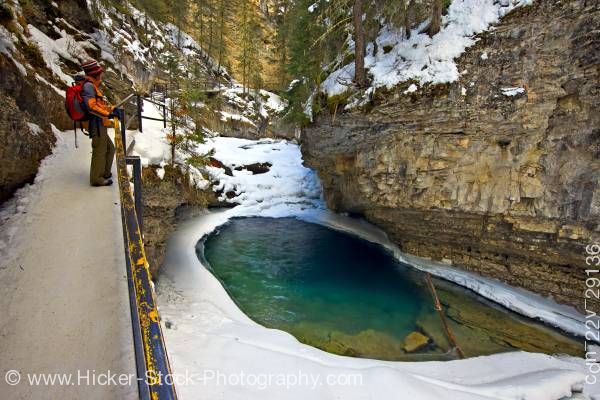 Stock photo of Johnston Creek Tourist Johnston Canyon Banff National Park Alberta Canada