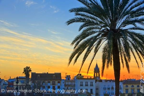 Stock photo of Triana District at sunset in the City of Sevilla Province of Sevilla Andalusia Spain Europe