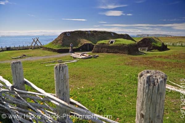 Stock photo of Reconstructed viking long house Newfoundland Labrador