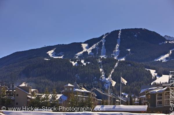 Stock photo of Whistler Mountain and Village from Summit Lodge Whistler Village British Columbia Canada