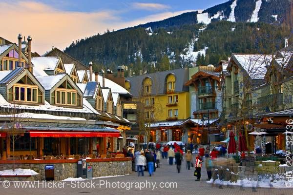 Stock photo of Pedestrian Activity and Shops Along Village Stroll Whistler Village British Columbia Canada