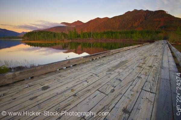 Stock photo of Wooden bridge Clayoquot Arm of Kennedy Lake Vancouver Island British Columbia Canada