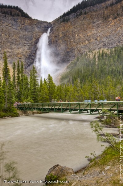 Stock photo of Bridge Takakkaw Falls waterfall Yoho River in Yoho National Park British Columbia Canada